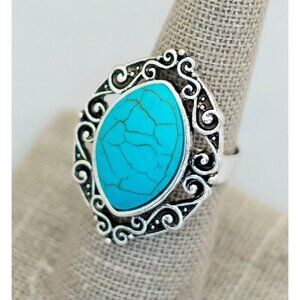 Size 8 blue art nouveau vintage adjustable ring (C6)